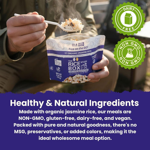(Pack 6) 6.7 oz Packs Instant Rice Box - Non GMO & Gluten Free Seasoned Rice | Ready to Eat Chicken Mushroom Jasmine