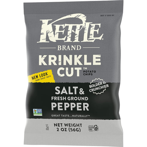 2 Oz Kettle Brand Potato Chips, Krinkle Cut, Salt & Fresh Ground Pepper Kettle Chips