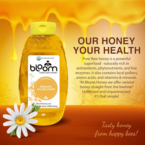 BLOOM PURE RAW HONEY 100% 32oz) Bloom Honey Pure Organic Raw Unfiltered and Unpasteurized Raw Honey (WILDFLOWER
