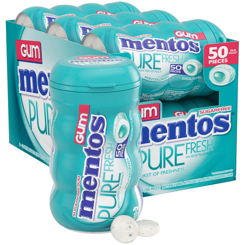 Mentos Pure Fresh Sugar-Free Chewing Gum with Xylitol, Wintergreen, Bulk, 50 Count