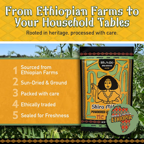 1lb/16oz Brundo Spice Company Ethiopian Shiro Mitten Spicy Chickpea (Shimbera) Legume Blend Imported from Ethiopia