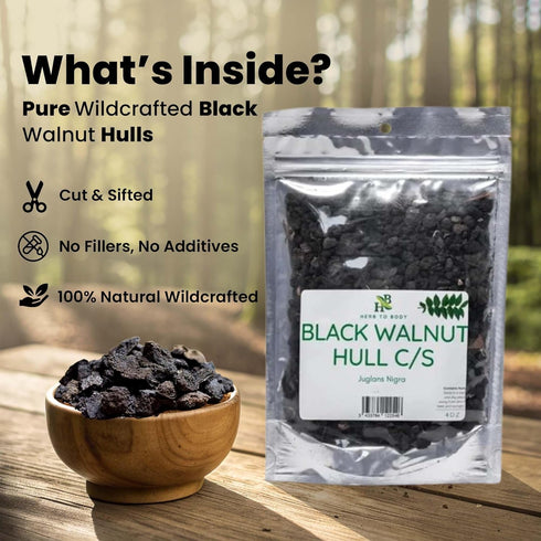 4 oz, Herb To Body Black Walnut Hull Cut & Sifted Wildcrafted Juglans Nigra, Dried Black Walnut Hulls for Herbal Tea