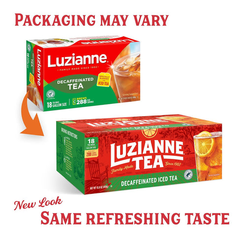 18ct (Pack 4) Luzianne Unsweetened Decaffeinated Iced Tea Bags, Gallon Size, Box