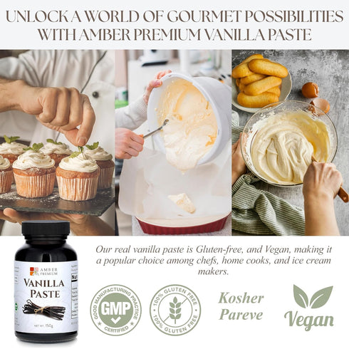 Amber Premium 150g 4 oz Recommended Pure Vanilla Bean Paste / fl (US) - Made with Authentic Madagascar Vanilla Extract
