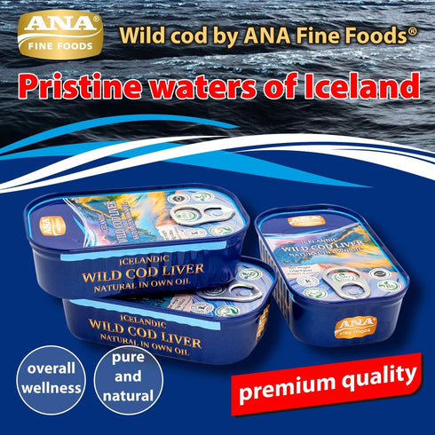 Pack 12 (4.05 oz Omega-3 Wild Icelandic Canned Cod Liver in Own Oil of Cans) | Wild-Caught | Rich, Vitamins A & D |