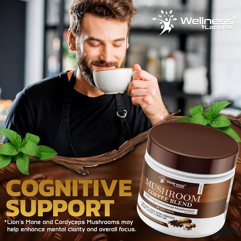 90 7 Pack 2 Mushroom Coffee, Servings Organic Mushrooms Instant Coffea, Great Tasting Colombian Keto Coffee, Superfood