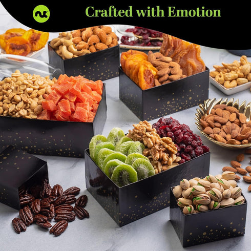 (12 Package, NUT CRAVINGS Gourmet Collection - Happy Birthday Treats, Nuts & Dried Fruits Tower Gift Basket with Bday