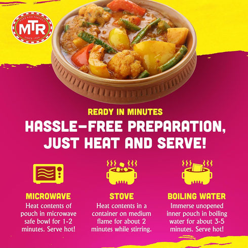 (Pack 6) MTR - Minute Meals: Flavorful Mixed Vegetable Curry - Authentic Indian Ready-to-Eat Meal with No Added