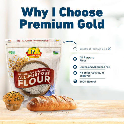 5 Omega-3, Premium Gold Gluten Free All Purpose Flour, Pound, Gluten-Free, Non-GMO, Kosher, High In Fiber, Source