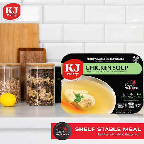 (1 Pack) KJ Poultry Kosher Ready Meals - Matza Ball Chicken Soup & Vegetables, CHOMETZ NOT for PASSOVER, MRE Meat Meals