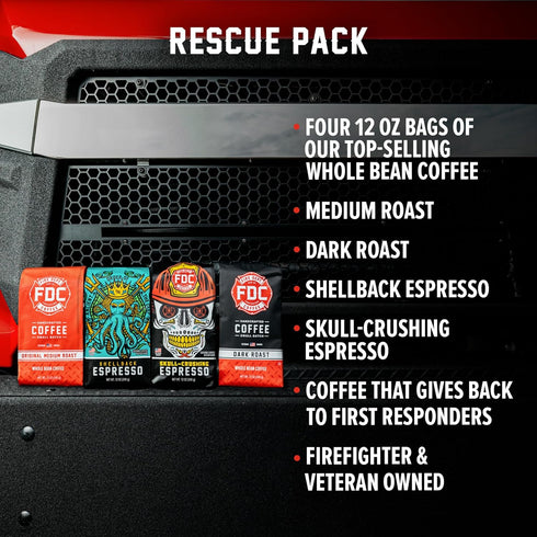 Pack Shellback (12oz, Pack 4) Fire Department Coffee - Gives Back to Firefighters - Rescue Variety - Whole Bean Coffee