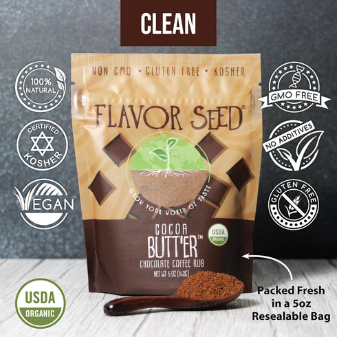 5 oz Organic Chocolate Coffee Brisket Rub & Butt Rub Seasoning, Cocoa Butt'Er by Flavor Seed, Gourmet Spice Mix