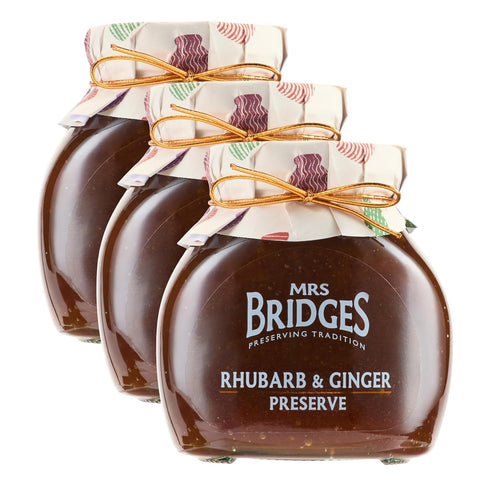 Mrs Bridges Rhubarb & Ginger Preserve, Made in Scotland, 12oz Jar (Pack