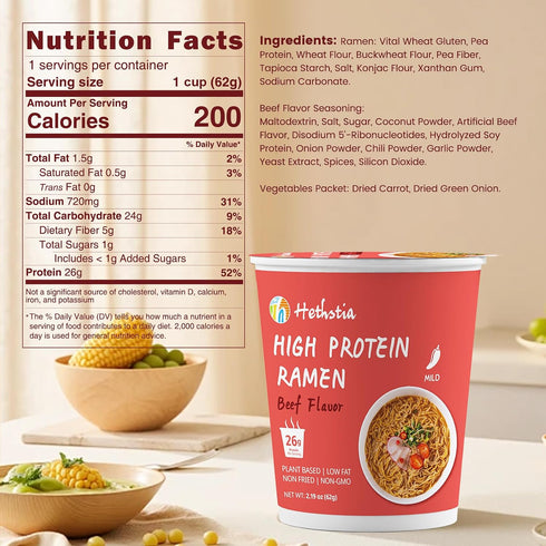 16 Pack, Hethstia High-Protein Ramen Cups & Passion Fruit Konjac Jelly Plant-Based, Low Sugar, Low Fat, Vegan