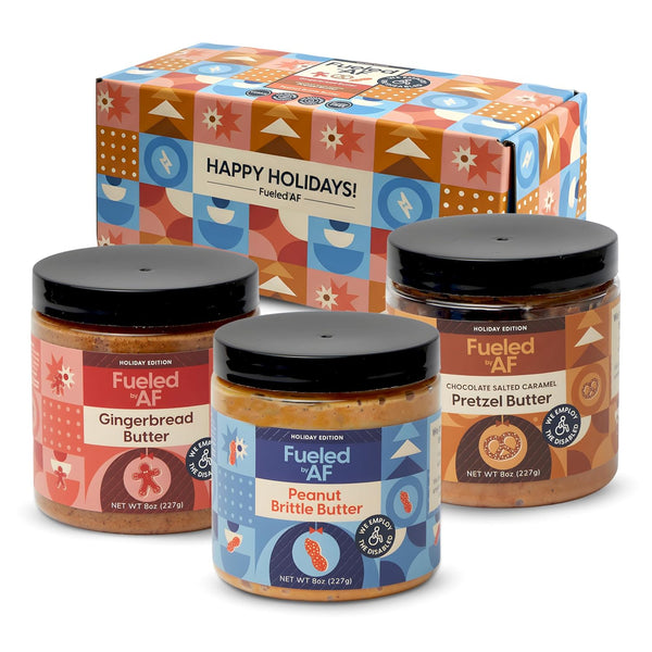 Fueled by AF Fueled AF Holiday Nut Butter Trio, Giftable Spreads (Peanut Brittle-Gingerbread Cookie and