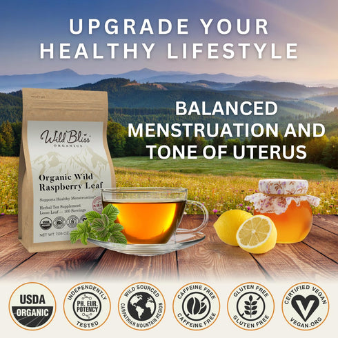 7 100 Wild Bliss Organic Red Raspberry Leaf Tea Pregnancy and Menstrual Support - Loose Leaf Herbal Tea - Ounces