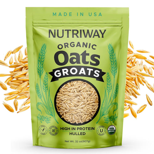 2 lb Pack NUTRIWAY Organic Oat Groats - High-Protein Whole Grain Oats - Vegan, Non-GMO, Pure & Raw - Perfect