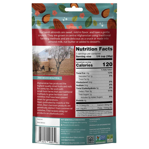 Ziba Foods Heirloom Gurbandi Raw Almonds, 5.3 lbs | Non-GMO, Vegan, Whole 30, Keto & Paleo Superfood High In Protein &