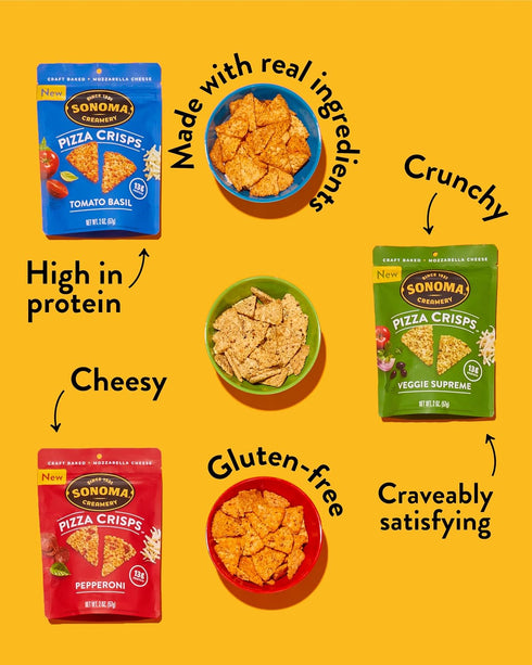 2 Oz (12 Count) Sonoma Creamery - Pizza Crisps, Pepperoni, | Savory Snack Cracker | High Protein | Low Carb | Gluten