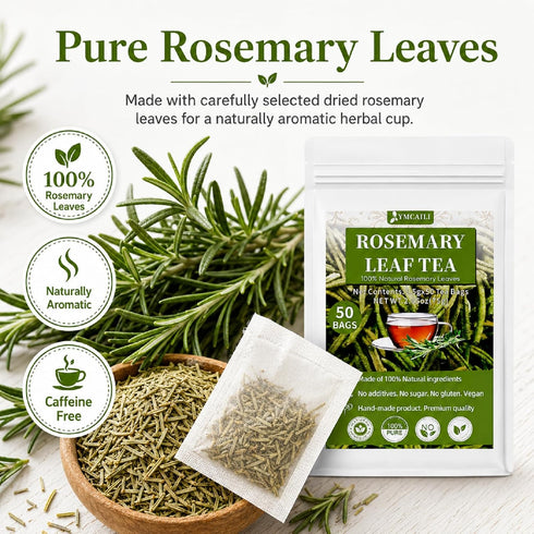 50 Count, 100% Rosemary Tea Bags - Pure Dried Rosemary Leaves, Caffeine-Free Herbal Tea, Natural & Aromatic