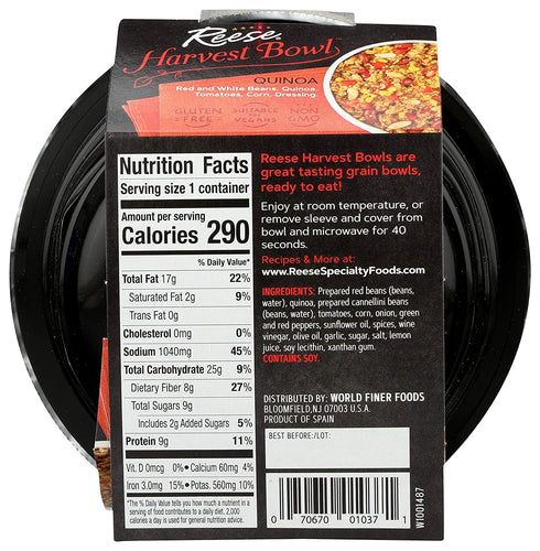 (Pack 8) Reese Quinoa Harvest Bowl | Red Beans, Corn & Tomatoes | High in Fiber & Protein
