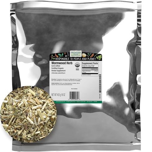 Frontier Co-op Organic Wormwood Herb, 1lb Bulk Bag, Cut and Sifted -