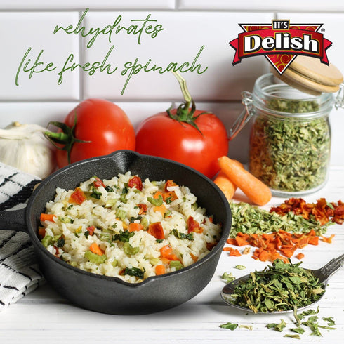 8 Oz Backpacking Gourmet Chopped Dried Spinach Flakes by Its Delish, Jumbo Reusable Container | Premium Natural