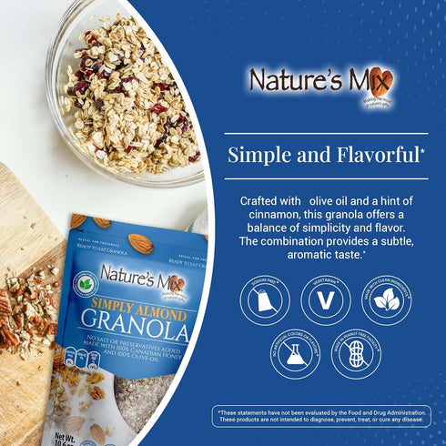 Nature's Mix - Simply Almond Granola - Almonds, Sunflower Seeds, Cinnamon - Sweetened with Honey - No Added Sugar