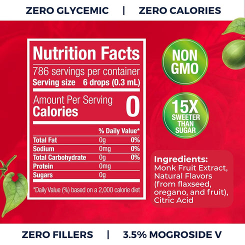 (6 1 (8oz, 786 Monk Fruit Extract Drops = Tsp of Sugar) Zero Calories, Non-GMO, No Fillers - Liquid Monk Fruit