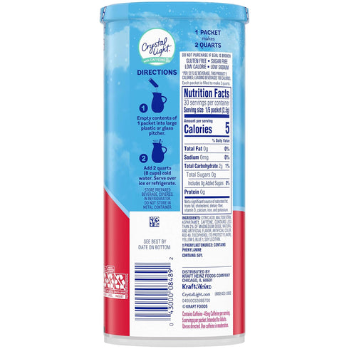 72 Pack, 12 6 Packets Crystal Light Wild Strawberry Artificially Flavored Powdered Drink Mix with Caffeine, ct