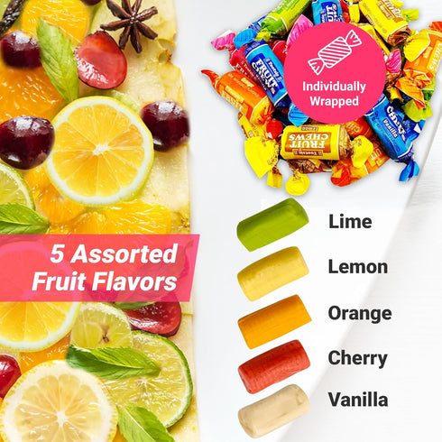 2 140 5 Fruit Chews Candy - Pounds Bulk Bag (Approx. Pieces), Fruit Chews Rolls, Assorted Flavors, Soft & Fruity Taffy