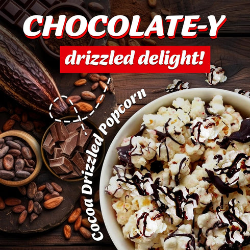 120 3.6 oz (Pack 6) Drizzilicious Cocoa Popcorn - Healthy Chocolatey Flavored Popcorn, Low Cal Kettle Corn, Vegan