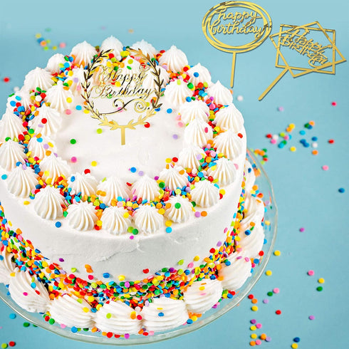 12 Pieces Glitter Happy Birthday Cake Topper Decorations for Cupcakes and Pastries - 6 Styles (Gold)