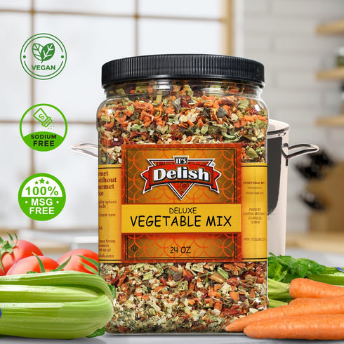 24 Oz (1.5 Lb) Deluxe Dried Vegetable Soup Mix by Its Delish, Jumbo Container of Dehydrated Vegetables for Soup