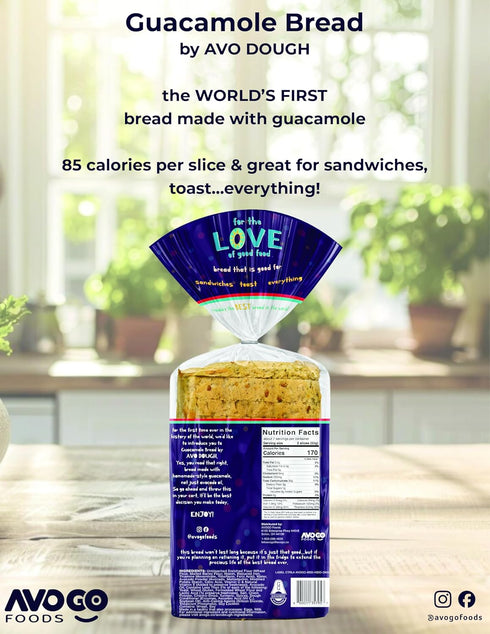 AVO DOUGH 85 6 (1-pack, World's First Guacamole-Infused Bread, Only Calories and Grams of Protein Per Serving Bread)