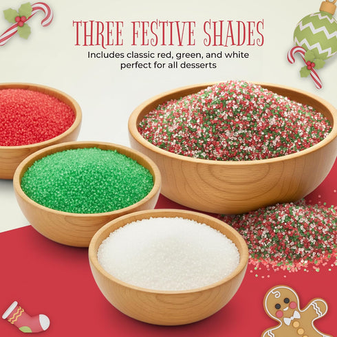 3 NY Spice Shop Sanding Sugars - Pound Nonpareils Snowflake Red, Green & White Sprinkles - Edible Themed Festive