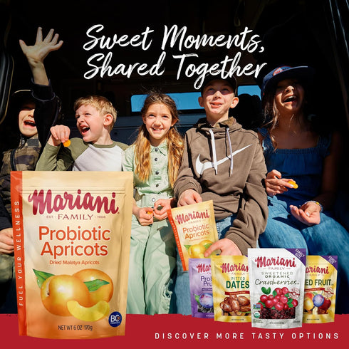 Mariani Probiotic Dried Apricots, 6oz Resealable Bag, No Sugar Added, Natural Mediterranean Apricots with BC30