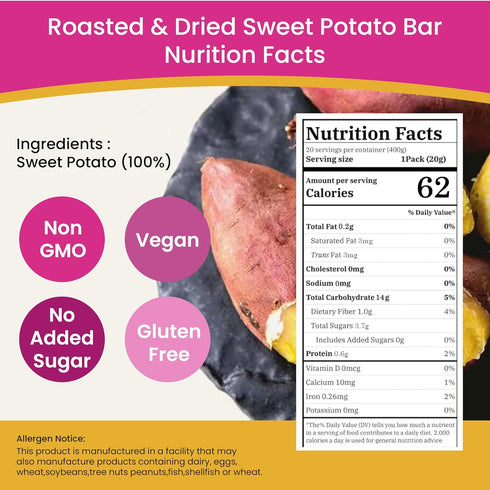 Nabeeya 20 Packs 100% Pack (0.7 Oz Korean Sweet Potato Sticks Natural, Vegan, Low Carb, Gluten-Free Korean Snacks