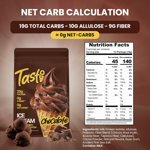 TASTI 25g 0g High-Protein Ice Cream Mix - Chocolate Flavor Low Sugar Ice Cream Powder - Made for Ninja Creami, Soft