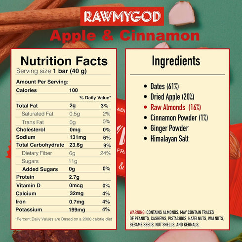 (16 Pack 4 3 3 3 3 RAWMYGOD Fruit and Nut Bars, Gluten Free, Vegan, No Added Sugar bars, Variety I - Raw Cacao, Apple