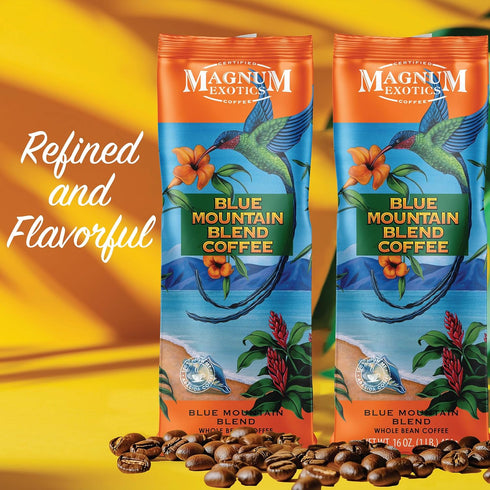 100% 1 Lb (Pack 2) Magnum Exotics Coffee Blue Mountain Coffee Blend - Medium-Light Roast, Whole Bean, Made from Arabica