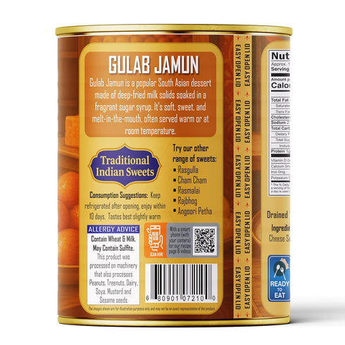 35.3oz (2.2lbs) 1kg, Pack 6, 14 Rani Gulab Jamun Round (w/ Cardamom Flavored Sugar Syrup) of Approximately pieces, Easy