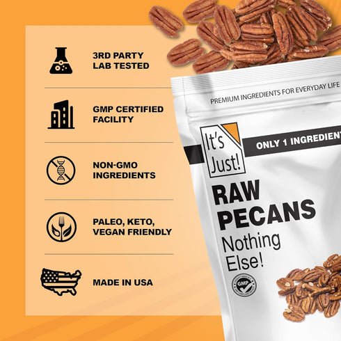 (15 (Pack 1)) It's Just - Raw Pecans Halves, Unsalted, Jumbo XL, Ready to Eat or Roast, Fancy Premium Nuts, Product