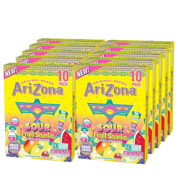 AriZona Fruit Snacks, Sour Lemonade - 10 Boxes of 10 ct. 0.9oz