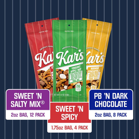 Pack, Pack 24 Kars Nuts Sweet N Salty Trail Mix Variety of Sweet N Salty, Sweet N Spicy, Peanut Butter N Dark Chocolate