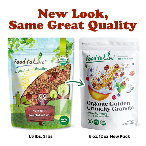 3 Food to Live Organic Golden Crunchy Granola with Strawberries, Pounds Handcrafted, Great for Breakfast Cereals