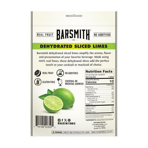 (1.3oz) Pack 2 Barsmith Dehydrated Lime Slices - Real Lime Garnish for Cocktails, Mocktails, Tea & Cooking - Tangy