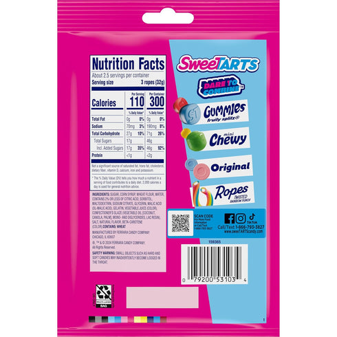 3 (Pack 12) SweeTARTS Ropes, Cherry Punch Candy, Ounce Pouch