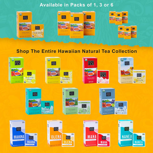 20 Hawaiian Natural Tea Mango Peach Flavored Organic Tea - Tropical Fruit Green and Black Tea Blend - Perfect Daily Cup