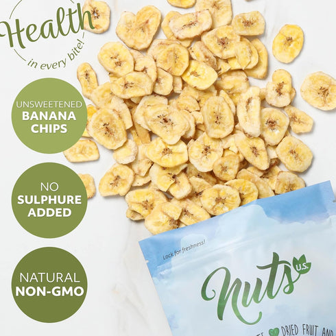 Packed (2 LBS) NUTS U.S. - Unsweetened Banana Chips | No Sulphure, Added & No Artificial Colors | NON-GMO | Natural |